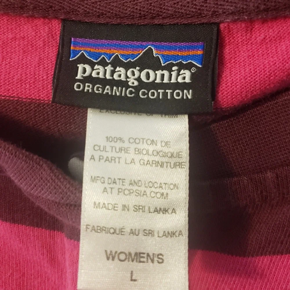 Patagonia Womens Striped Henley Dress L Pink Purple 3/4 Sleeve Organic Cotton - Picture 3 of 8